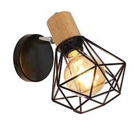 Toolight Lámparas de Pared Vintage Negro, Aplique Pared Madera 360° Giratorio Ajustable, Luz de Pared Jaula Metal Hierro E27 para Dormitorio Pasillo Salón, Max 60W