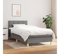 toolkix Cama con somier con colchón gris oscuro, 90 x 190 cm, tejido de altura ajustable, cabecero de muelles ensacados de espuma para cama juvenil, cama de dormitorio