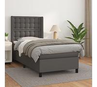 toolkix Cama con somier gris de 90 x 200 cm con colchón de piel sintética, marco de cama con cabecero regulable en altura, muelles ensacados y cubrecolchón para cama de dormitorio, cama juvenil y cama