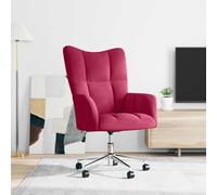 toolkix Sillón de relax de terciopelo rojo vino con asiento giratorio y ruedas, sillón acolchado de altura regulable con reposabrazos, respaldo y muelle de gas para salón, oficina, salón y relajación