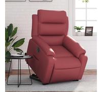 toolkix Sillón de relax eléctrico con ayuda para levantarse, piel sintética, color burdeos, 75 x 92,5 x 100 cm, con respaldo ajustable y reposapiés, bolsillo lateral