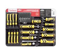 Toolland Destornillador y colocación de bits con soporte, 60 piezas, magnético, cromo-vanadio, montaje en la pared