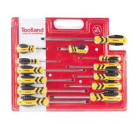 Toolland Juego de destornillador, 13 piezas, Chrome-Vanadium, punta magnética, ergonómico, sin deslizamiento