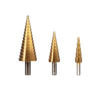 Toolland Taladro de paso HSS, para todos los metales, recubrimiento de titanio, conjunto de 3 piezas, tamaños Ø 4-12/4-20/4-32 mm