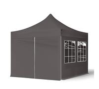 TOOLPORT 3x3 m Carpa plegable, ECONOMY acero 30mm, 4 laterales in on ventanas rectangulares, gris oscuro - (582635)