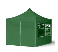 TOOLPORT 3x3 m Carpa plegable, ECONOMY acero 30mm, 4 laterales in on ventanas rectangulares, verde oscuro - (581832)