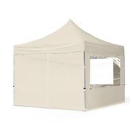 TOOLPORT 3x3 m Carpa plegable, ECONOMY aluminio 32mm, 4 laterales in on ventanas panorámicas, crema - (59004)