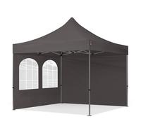 TOOLPORT 3x3 m Carpa plegable, PREMIUM acero 40mm, 2 laterales in on ventanas de arco, gris oscuro - (600022)