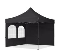 TOOLPORT 3x3 m Carpa plegable, PREMIUM acero 40mm, 2 laterales in on ventanas de arco, negro - (600001)