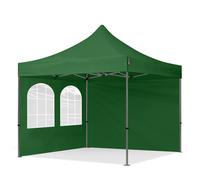 TOOLPORT 3x3 m Carpa plegable, PREMIUM acero 40mm, 2 laterales in on ventanas de arco, verde oscuro - (600017)