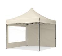 TOOLPORT 3x3 m Carpa plegable, PREMIUM acero 40mm, 2 laterales in on ventanas panorámicas, crema - (600013)