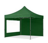 TOOLPORT 3x3 m Carpa plegable, PREMIUM acero 40mm, 2 laterales in on ventanas panorámicas, verde oscuro - (600018)