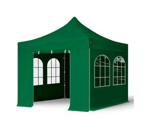 TOOLPORT 3x3 m Carpa plegable, PREMIUM acero 40mm, 4 laterales in on ventanas de arco, verde oscuro - (600019)