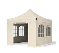 TOOLPORT 3x3 m Carpa plegable, PREMIUM acero 40mm, 4 laterales in on ventanas de arco, crema - (600014)