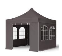 TOOLPORT 3x3 m Carpa plegable, PREMIUM acero 40mm, 4 laterales in on ventanas de arco, gris oscuro - (600024)