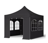 TOOLPORT 3x3 m Carpa plegable, PREMIUM acero 40mm, 4 laterales in on ventanas de arco, negro - (600107)