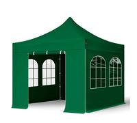 TOOLPORT 3x3 m Carpa plegable, PREMIUM acero 40mm, 4 laterales in on ventanas de arco, verde oscuro - (600019)