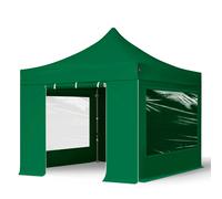 TOOLPORT 3x3 m Carpa plegable, PREMIUM acero 40mm, 4 laterales in on ventanas panorámicas, verde oscuro - (600020)