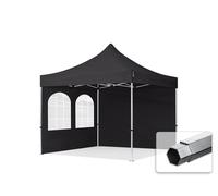 TOOLPORT 3x3 m Carpa plegable, PROFESSIONAL aluminio 40mm, 2 laterales in on ventanas de arco, negro - (600164)