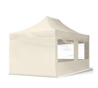 TOOLPORT 3x4,5 m Carpa plegable, ECONOMY acero 30mm, 4 laterales incl. con ventanas panorámicas, crema - (59043)