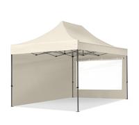 TOOLPORT 3x4,5 m Carpa plegable, PREMIUM acero 40mm, 2 laterales in on ventanas panorámicas, crema - (600048)