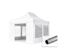 TOOLPORT 3x4,5 m Carpa plegable, PREMIUM acero 40mm, 4 laterales in on ventanas panorámicas, blanco - (600062)