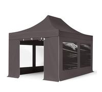 TOOLPORT 3x4,5 m Carpa plegable, PROFESSIONAL aluminio 40mm, 4 laterales in on ventanas panorámicas, gris oscuro - (600204)