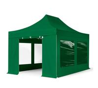 TOOLPORT 3x4,5 m Carpa plegable, PROFESSIONAL aluminio 40mm, 4 laterales in on ventanas panorámicas, verde oscuro - (600201)