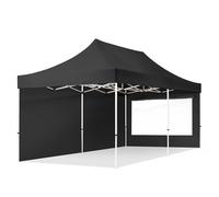 TOOLPORT 3x6 m Carpa plegable, ECONOMY acero 30mm, 2 laterales in on ventanas panorámicas, negro - (59356)