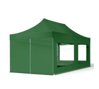 TOOLPORT 3x6 m Carpa plegable, ECONOMY acero 30mm, 4 laterales in on ventanas panorámicas, verde oscuro - (59054)