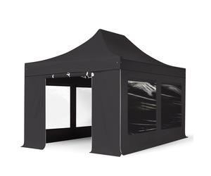 TOOLPORT 3x6 m Carpa plegable, PROFESSIONAL aluminio 40mm, 4 laterales in on ventanas panorámicas, negro - (59125)
