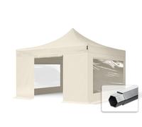 TOOLPORT 4x4 m Carpa plegable, PROFESSIONAL aluminio 40mm, 4 laterales in on ventanas panorámicas, crema - (600183)
