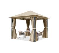 TOOLPORT Cenador de jardín 3x3 m, Postes de Aluminio, Lona 220 g/m², Taupe | con laterales y mosquiteras - 100% impermeable - postes cuadrado aprox. 9x9 cm - montaje fácil con sistema clic