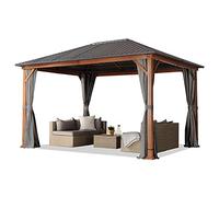TOOLPORT Cenador de Jardin 3x4 m, Techo de Acero, Perfil de Aluminio, Gris | Uso todo el año - óptica de madera real - techo de acero galvanizado - perfil de aprox. 90 mm - 4 cortinas y doble riel