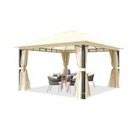 TOOLPORT Cenador de jardín 4x4 m, Postes de Aluminio, Lona 220 g/m², Beige | con laterales y mosquiteras - 100% impermeable - postes cuadrado aprox. 9x9 cm - montaje fácil con sistema clic