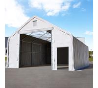 TOOLPORT Everest Carpa industrial 10x20 m con entrada 4x4 m, PRIMEtex 2300 con claraboyas, gris, con Estática (para suelos blandos) - (49838)