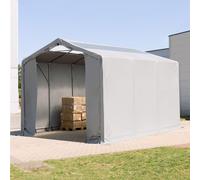 TOOLPORT Outlander Carpa industrial 4x6 m - altura lateral de 3,0 m con puerta con cremallera y claraboyas, PVC 850, gris, sin Estática - (79868)