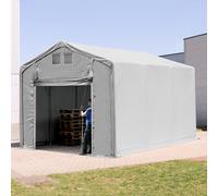 TOOLPORT Outlander Carpa industrial 4x6 m - altura lateral de 3,0 m con puerta levadiza, PVC 850, gris, con Estática (para suelos blandos) - (93846)