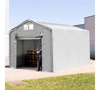 TOOLPORT Outlander Carpa industrial 4x6 m - altura lateral de 3,0 m con puerta levadiza y claraboyas, PVC 850, gris, con Estática (para suelos blandos) - (93848)