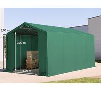 TOOLPORT Outlander Carpa industrial 4x8 m - altura lateral de 3,0 m con puerta con cremallera, PVC 850, verde oscuro, con Estática (para suelos blandos) - (93842)