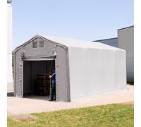 TOOLPORT Outlander Carpa industrial 4x8 m - altura lateral de 3,0 m con puerta levadiza, PVC 850, gris, con Estática (para suelos blandos) - (93850)