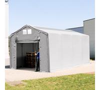 TOOLPORT Outlander Carpa industrial 4x8 m - altura lateral de 3,0 m con puerta levadiza y claraboyas, PVC 850, gris, sin Estática - (79873)