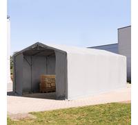 TOOLPORT Outlander Carpa industrial 5x10 m - altura lateral de 3,0 m con puerta con cremallera, PVC 850, gris, con Estática (para suelos blandos) - (93860)