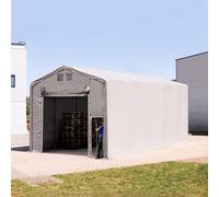 TOOLPORT Outlander Carpa industrial 5x10 m - altura lateral de 4,0 m con puerta levadiza, PRIMEtex 2300, gris, con Estática (para hormigón) - (94201)