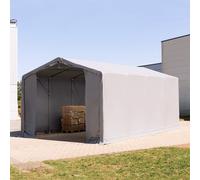 TOOLPORT Outlander Carpa industrial 5x8 m - altura lateral de 3,0 m con puerta con cremallera, PVC 850, gris, con Estática (para suelos blandos) - (93857)