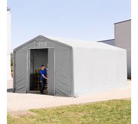 TOOLPORT Outlander Carpa industrial 5x8 m - altura lateral de 3,0 m con puerta corredera, PVC 850, gris, con Estática (para suelos blandos) - (93859)