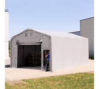 TOOLPORT Outlander Carpa industrial 5x8 m - altura lateral de 3,0 m con puerta levadiza, PRIMEtex 2300, gris, con Estática (para suelos blandos) - (93959)