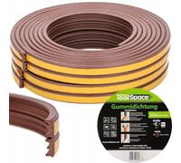 ToolSpace | Cinta de sellado autoadhesiva para puertas y ventanas | 25m | Perfil E marrón | Burlete para puertas | Burlete para ventanas | Burlete anticolisión | Burlete de goma | Burlete de espuma