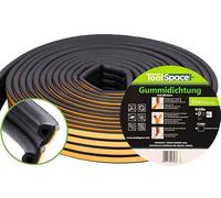 ToolSpace - Cinta de sellado autoadhesiva para puertas y ventanas - 25m - Perfil P negro - Burlete para puertas - Burlete para ventanas - Cinta de sellado anticolisión - Burlete de goma