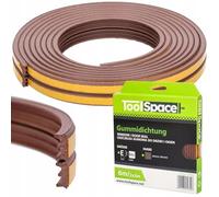 ToolSpace | Cinta de sellado autoadhesiva para puertas y ventanas | 6m | Perfil E marrón | Burlete para puertas | Burlete para ventanas | Burlete anticolisión | Burlete de goma | Burlete de espuma